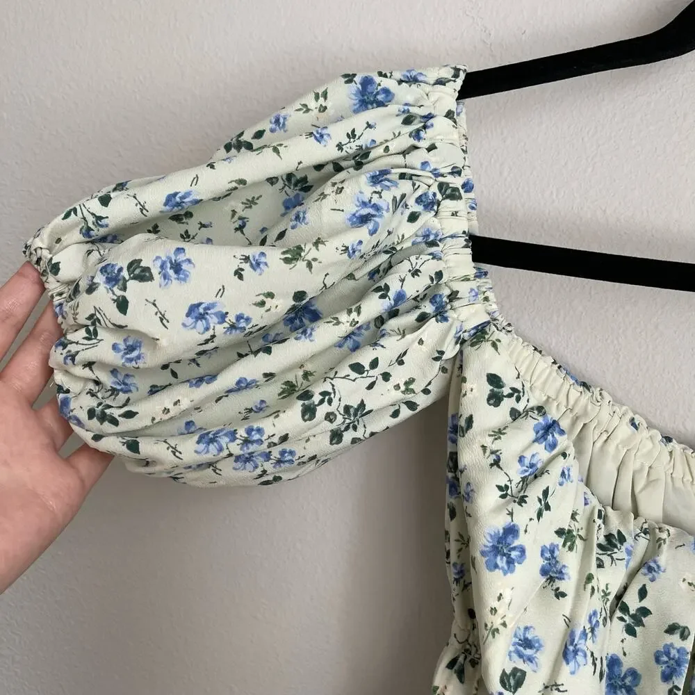 Abercrombie & Fitch Floral Off the Shoulder Puff Sleeve Blouse